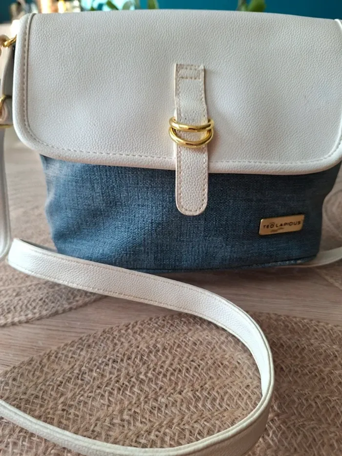 Sac bandoulière Ted Lapidus bleu/gris et blanc cassé - photo numéro 3