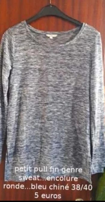 Petit pull  fin  genre sweat  bleu chiné  Taille  unique
