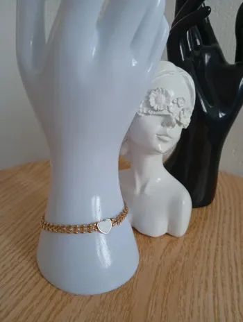 Bracelet en acier inoxydable tressé pendtof coeur blanx chaine dorée