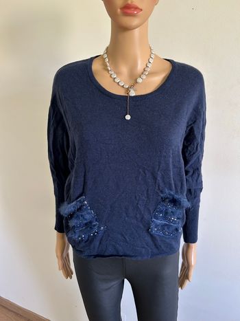 Pull court bleu marine avec poches Enzoria taille unique bon état 