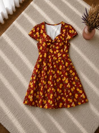 Robe lemoncello rétro rouge imprimé citrons Femme taille 51 marque PrettyLittlething 👜