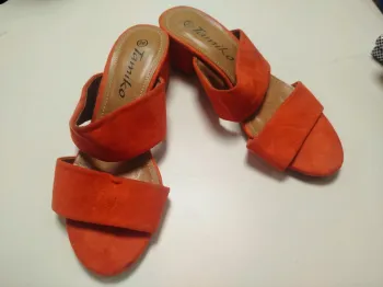 Mules orange suédées Tamiko talon carré taille 36 confort été tendance C069