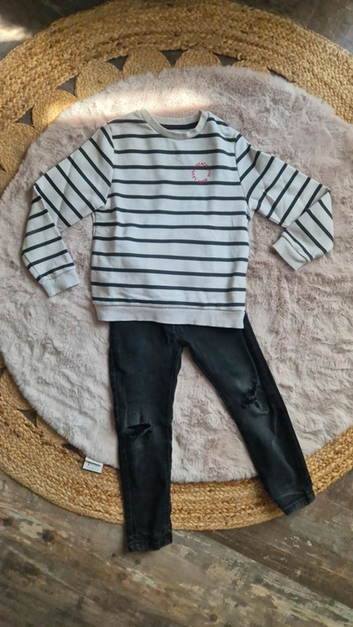 Ensemble sweat marin Kiabi et jeans skinny troué noir Primark 🦊 6 ans