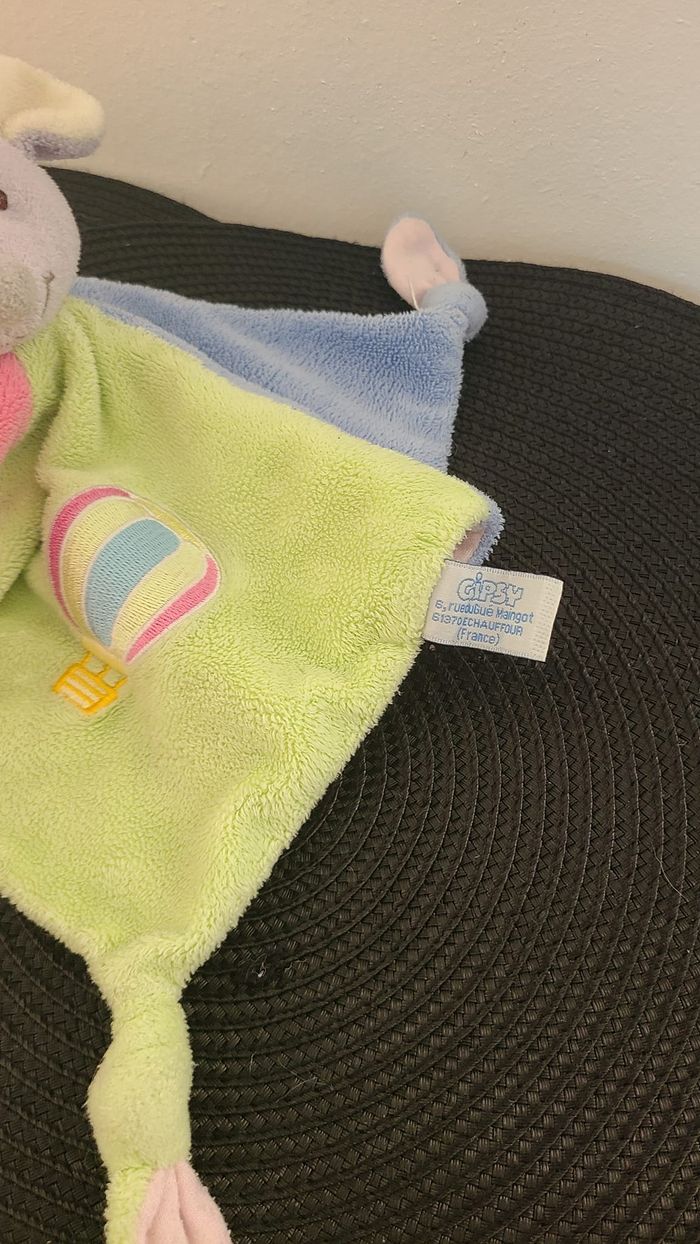 Doudou plat souris jaune vert rose bleu nuage GIPSY - photo numéro 4