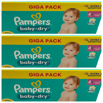 Lot de 396 Couches Pampers Baby Dry 10-15 kg Taille 4+Neuf