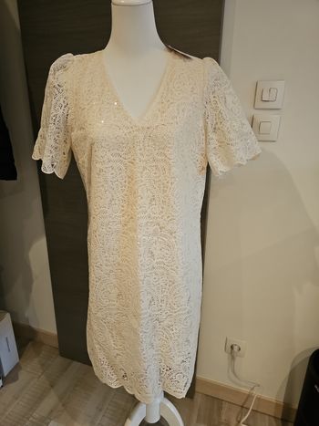 🤍 robe maison 123 paris dentelle écrue cérémonie mariage neuve avec étiquette taille 40 élégante 🤍