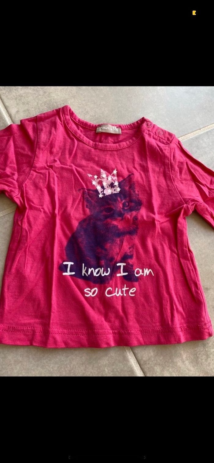 Tee shirt manches longues Chat 6 mois - photo numéro 3