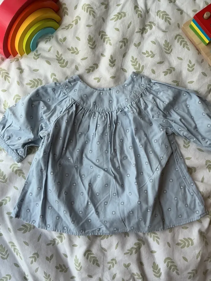 blouse manches 3/4 bleu à motifs 12 mois il était une luciole - photo numéro 3