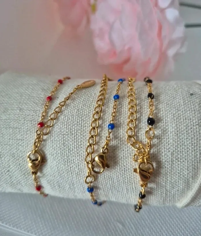 Lot de 3 bracelets estivales ajustable style gigi 🌸 en acier inoxydable - photo numéro 2