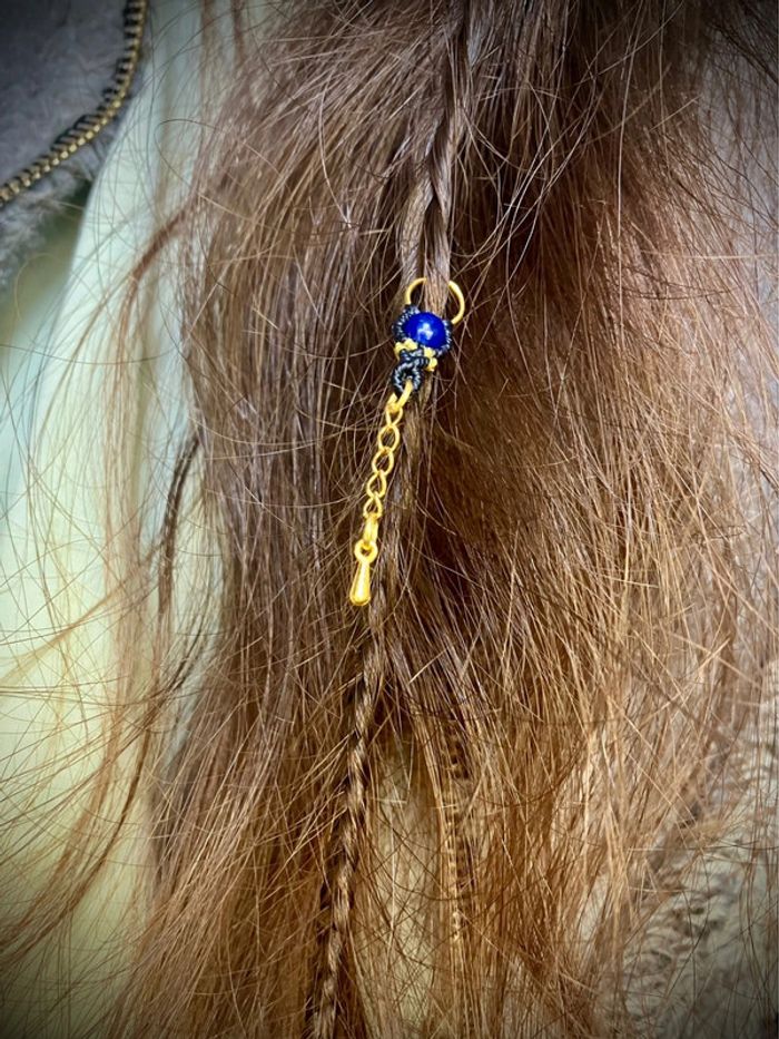 Bijou de cheveux, tresse/dread, macramé pierre Agate bleue
