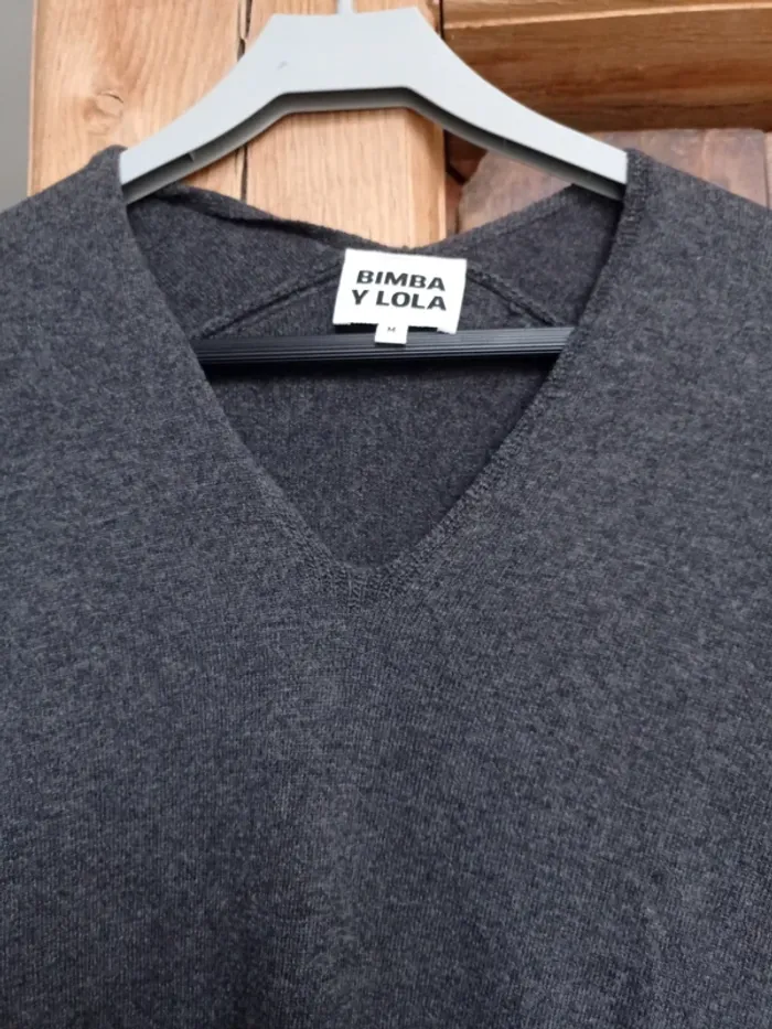Pull gris col V Bimba y Lola 40% laine taille M - photo numéro 3
