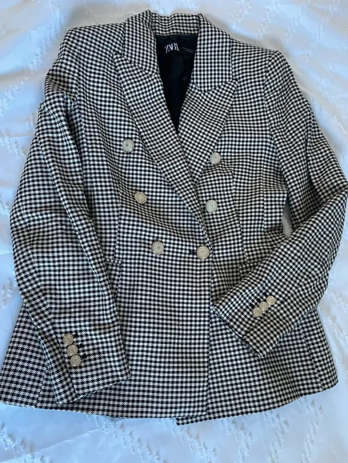 Veste blazer tailleur Zara à carreaux croisé taille XS - photo numéro 8