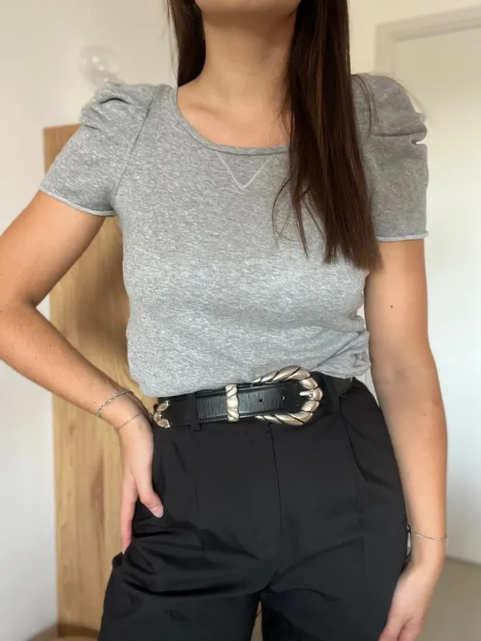 Haut manches courtes bouffantes gris Maje - photo numéro 2