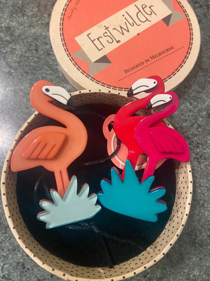 2 Broches erstwilder flamingo