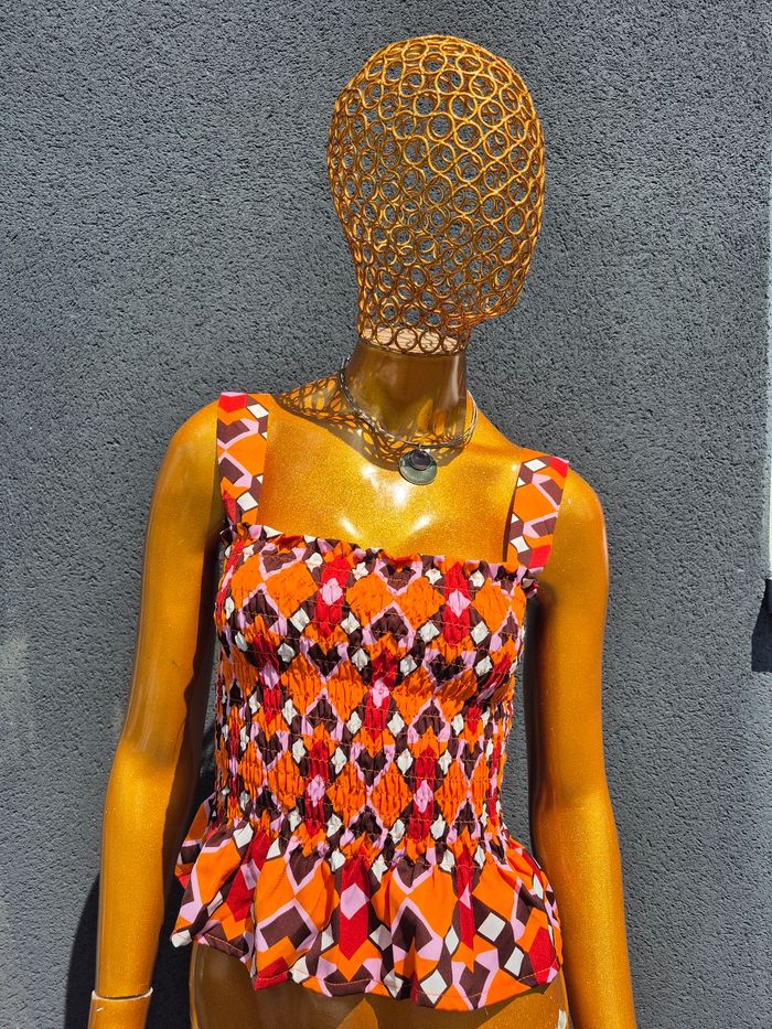 Top Femme Plissé Orange et Rouge Taille XL/42