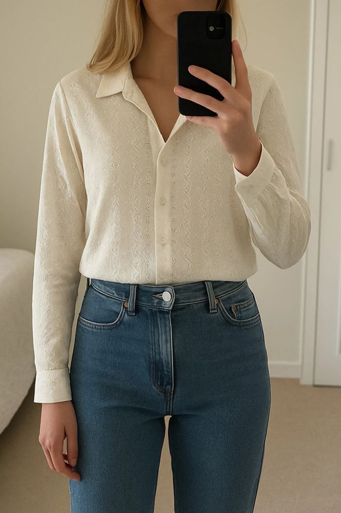 Chemise brodée ajourée blanche – Zara – Taille L