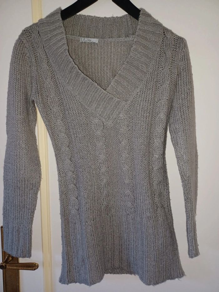 Lot de 2 pulls longs col V Mim gris perle et orange cuivré taille 0 - photo numéro 7