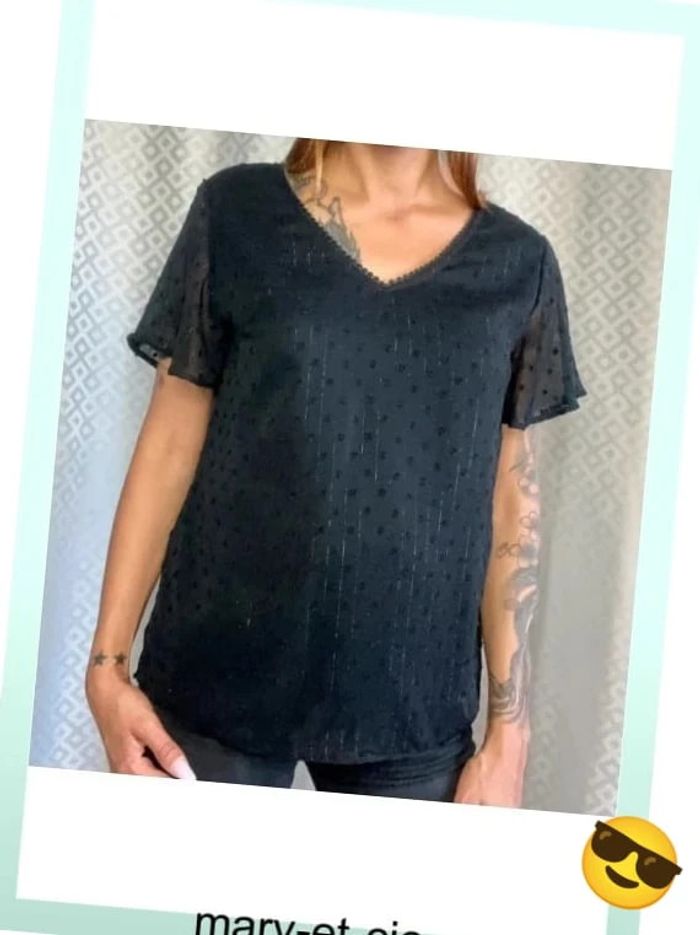 Blouse noire, col V, dos V nu,  taille S/M - Maëlle - photo numéro 3