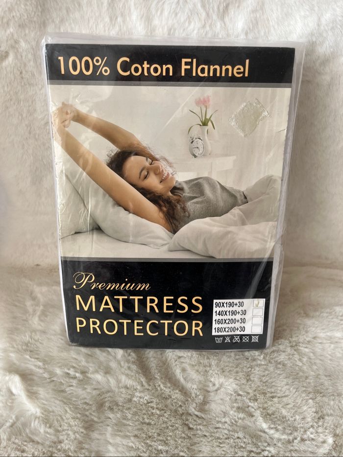 Protège matelas, drap housse blanc 90 x 190 cm, 100% coton
