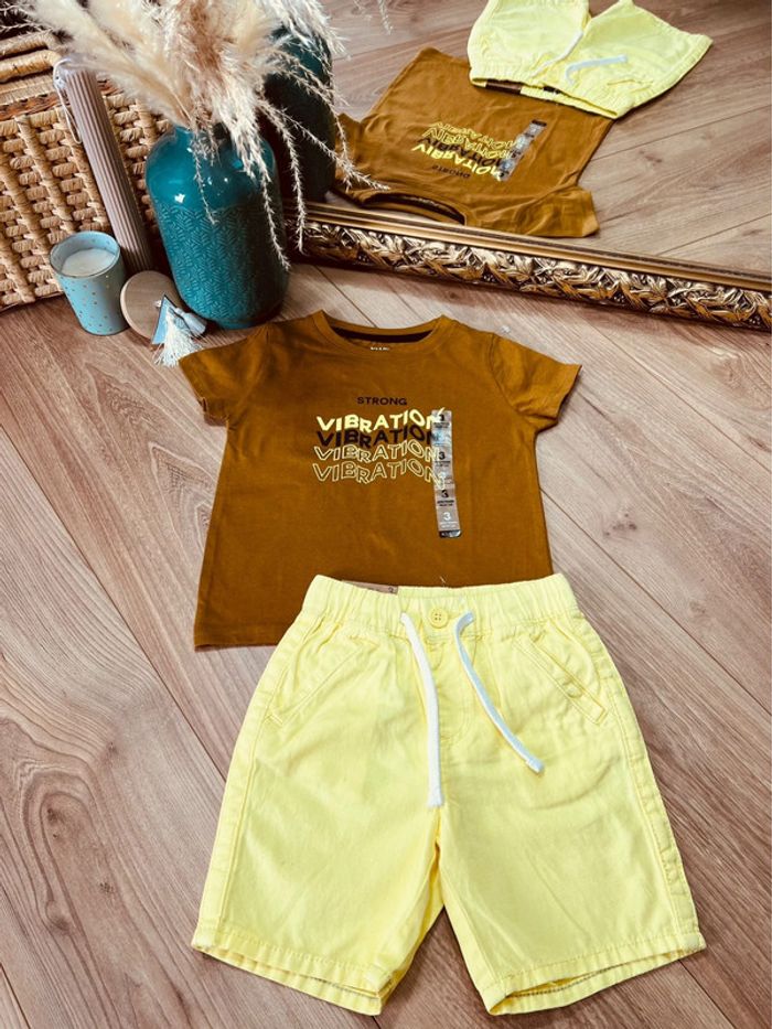 Taille 3 ans ensemble été 2 pièces garçon Kiabi camel jaune NEUF * vibration * 💙