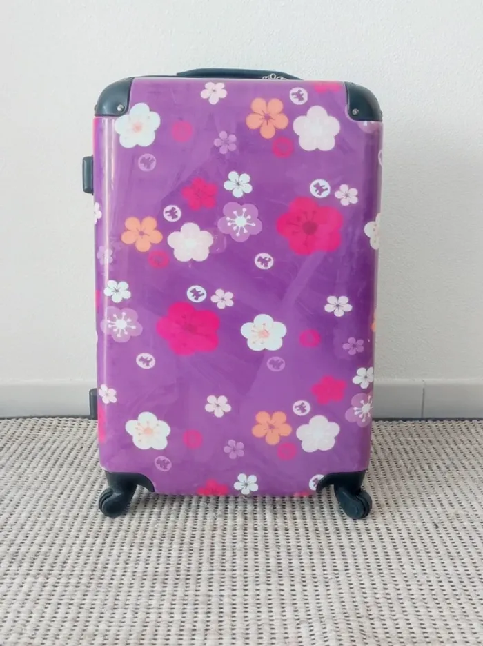 Grande valise fleur violet à roulette / Lulu Castagnette - 60L - photo numéro 2