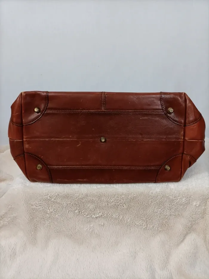 Sac à main Katana - valise docteur, sac voyage weekend, cuir camel 28x25x27 cm - fermeture zip - photo numéro 5