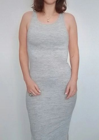 Robe longue côtelée grise fendue taille 34