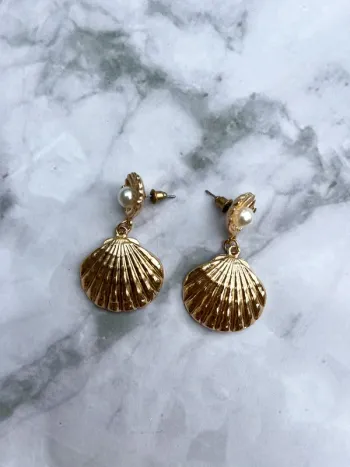 Boucles d’oreilles coquillage dorées sirène mermaid Shell gold métal