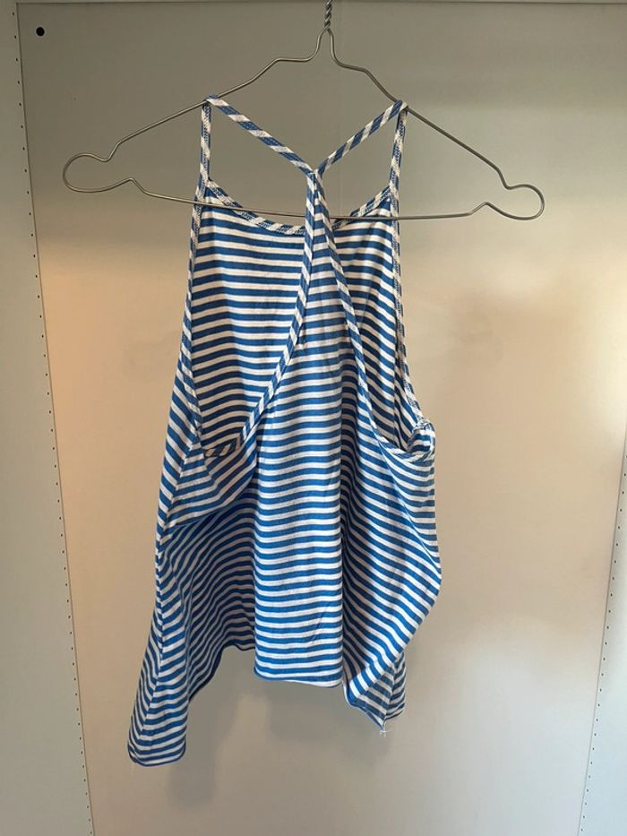 Débardeur ample rayé blanc et bleu Hollister - photo numéro 2