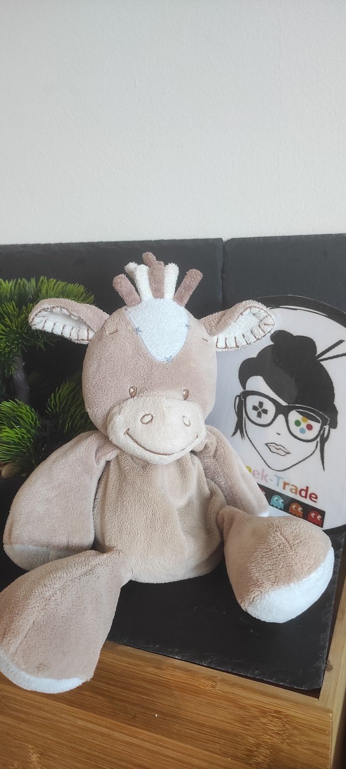 Nattou rigolos doudou peluche cheval bleu marron beige vache âne Blanc Ancien