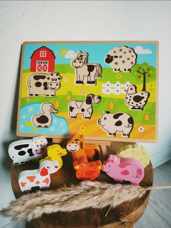 🐴Puzzle encastrement 3D animaux de la ferme en bois