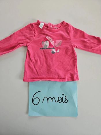 pull manche longue 6 mois rose imprimé okaidi