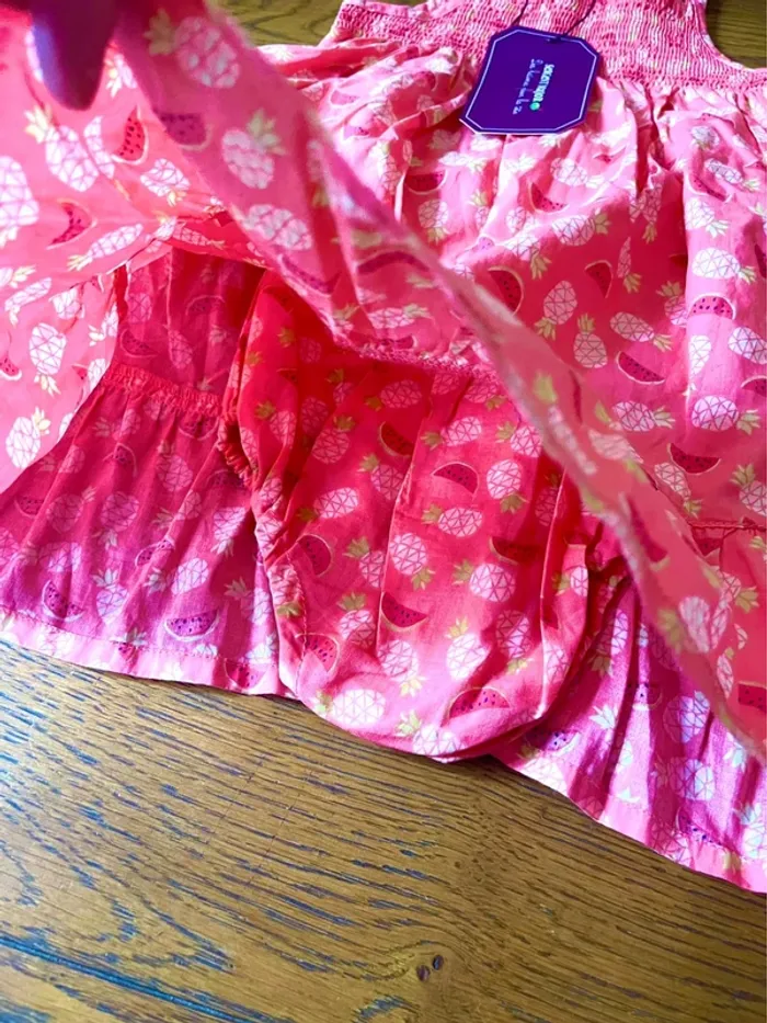 sublime ensemble Robe +bloomer bebe Sergent Major 12M rose imprime fruits smock neuf etiquette - photo numéro 8