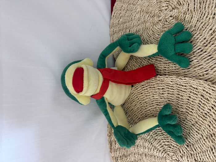 Grenouille en peluche vintage Nanco verte avec nœud rouge - photo numéro 6