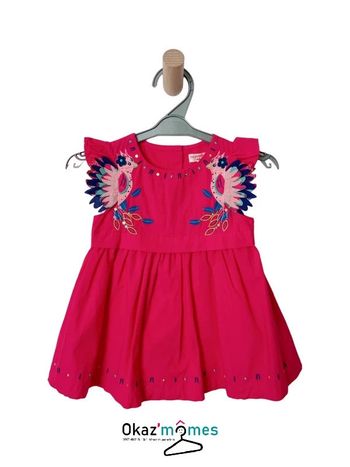 Robe rose fuchsia (oiseaux et plumes) - DPAM 12 mois (74cm)