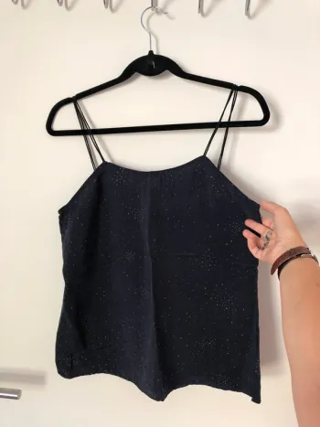 Top à bretelles bleu marine cupro avec paillettes Saint Hilaire taille 38