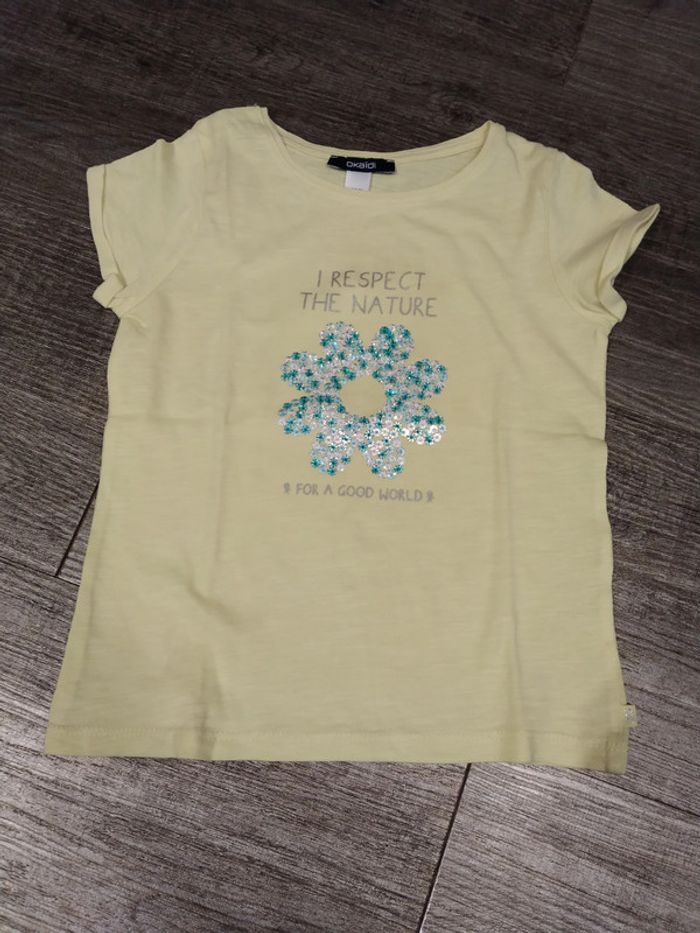 tee shirt jaune fleurs okaidi fille 4 ans