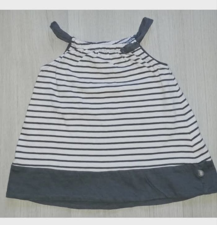 Petite robe marinière grise et blanche Obaïbi - 6 mois (68 cm)