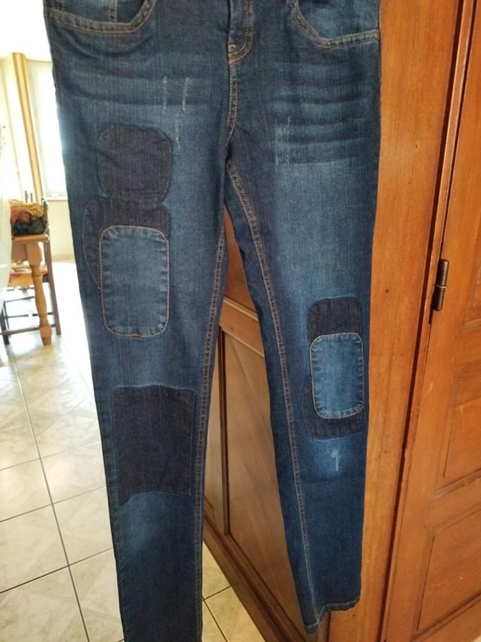 Jeans bleu foncé skinny droit patchwork L/40 - photo numéro 5