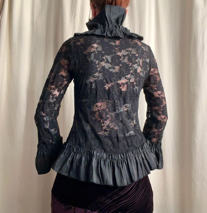 Blouse dentelle col montant Victorian Goth vintage 90s - Taille M - photo numéro 3