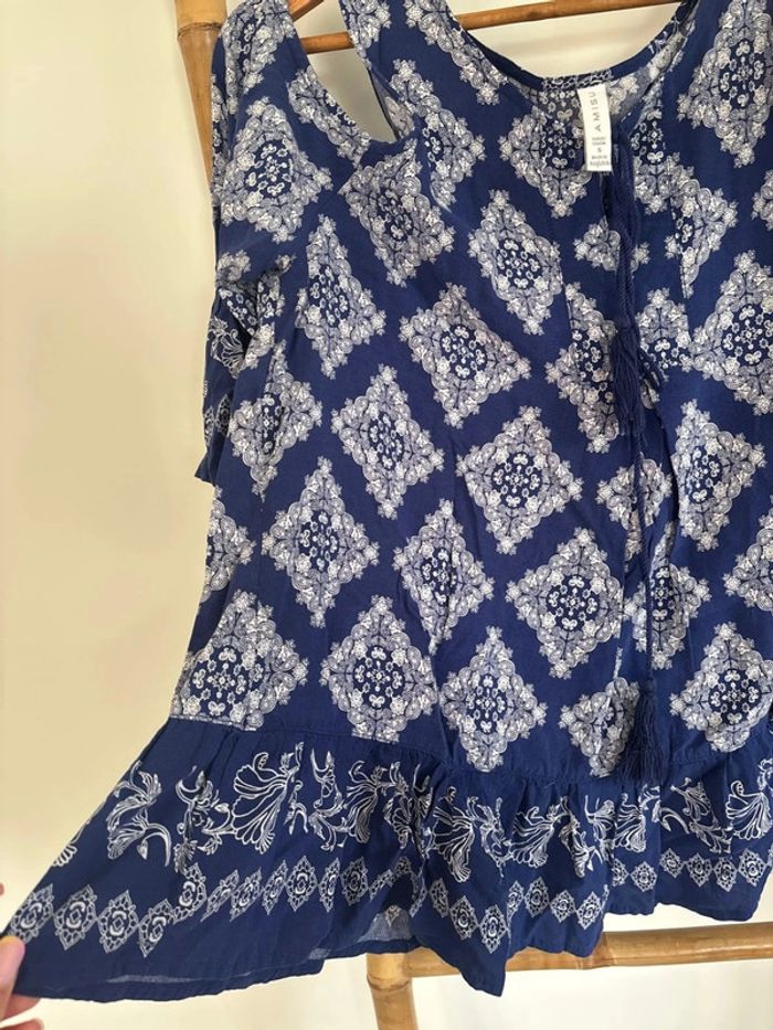 Haut bleu style bohème atypique amisu taille S - photo numéro 9
