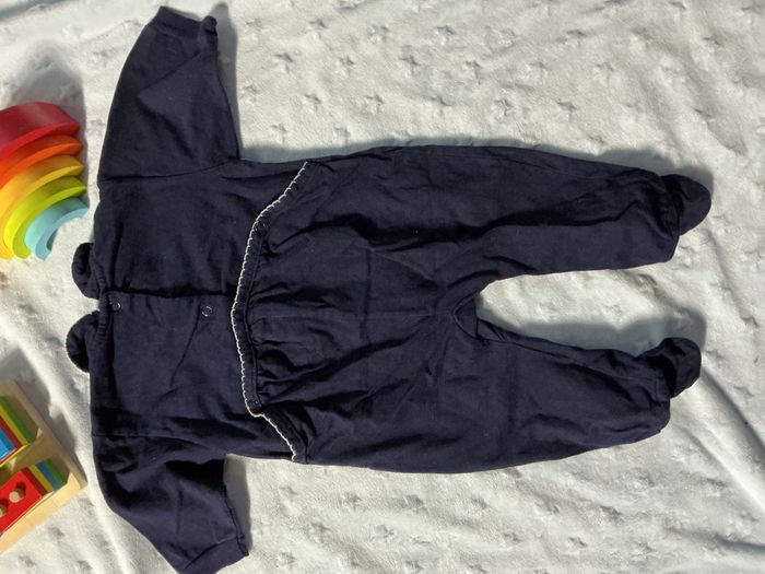 pyjama grenouillère en coton bleu marine avec col et broderies oies devant 1 mois du pareil au même - photo numéro 9
