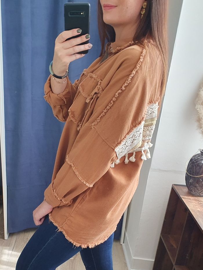 Veste oversize Pompons au dos camel Taille unique - photo numéro 2