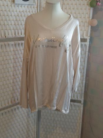 🌟 Magnifique pull fluide beige détails crochet made in italie femme TL/ 40