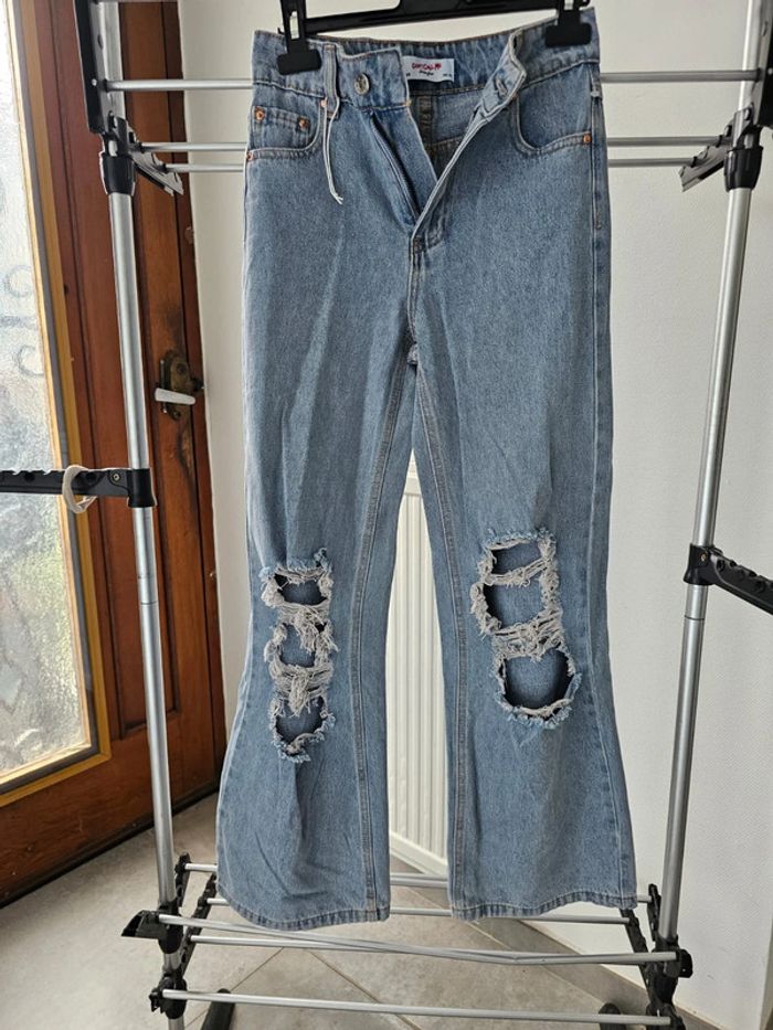 Jeans évasés effet usé délaver troué taille 30 fille femme adolescente - photo numéro 5