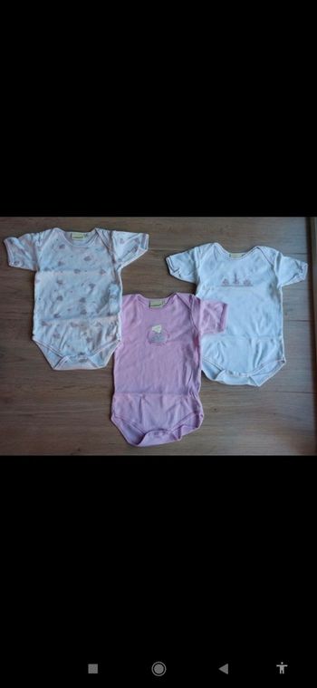 3 bodies 12 mois fille rose et blanc avec petites souris