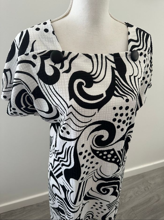 Robe bariolée noire et blanche Griffon Frères Vintage T40 L - photo numéro 2