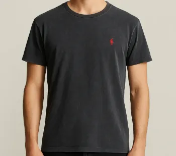 T-shirt noir Ralph Lauren vintage - Logo rouge brodé - Taille M