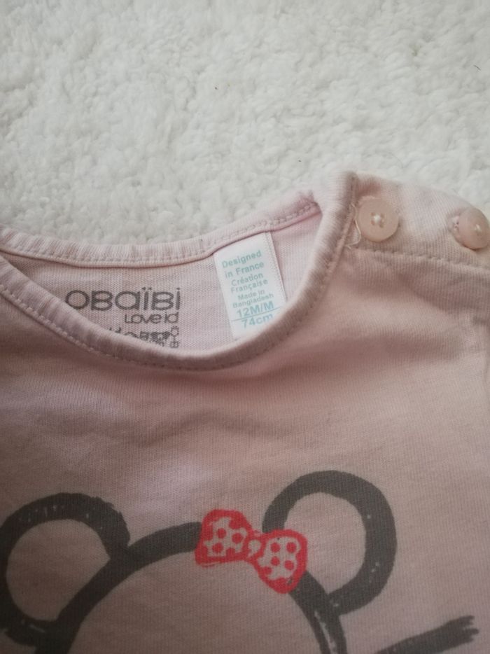 Tee shirt manche longue fille 12 mois obaïbi rose - photo numéro 2