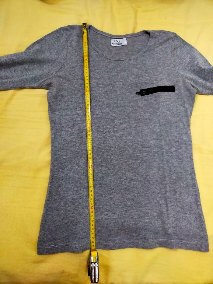 Tee-shirt femme taille S gris chiné manches 3/4 - photo numéro 2